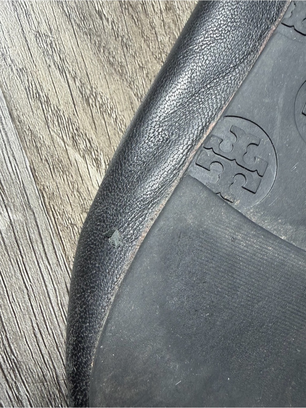 Tory Burch Black Leather Logo Ballet Flats - Picture 9 of 13